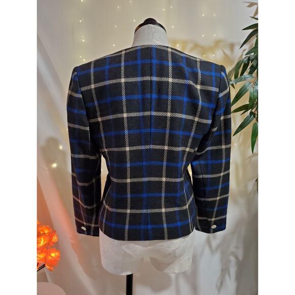 Jones New York Vintage 100% Wool Plaid Schoolboy Blazer Jacket Women's Size 8P - Picture 3 of 10